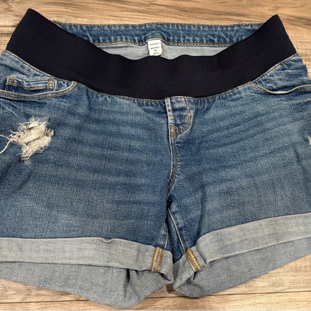Old Navy maternity
 Distressed Blue Jean Shorts